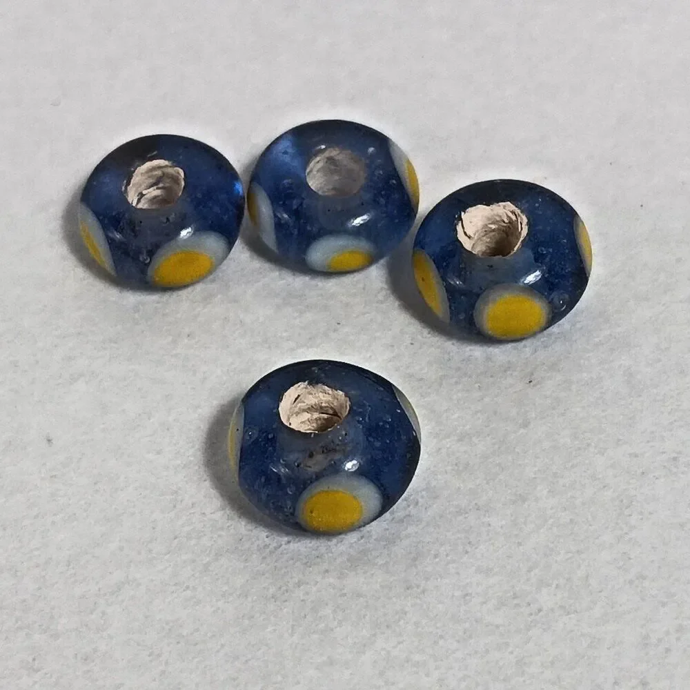 20 Glass Lampwork Beads Lot Mixed Swirls Blue White Red Wide Hole Used Vintage
